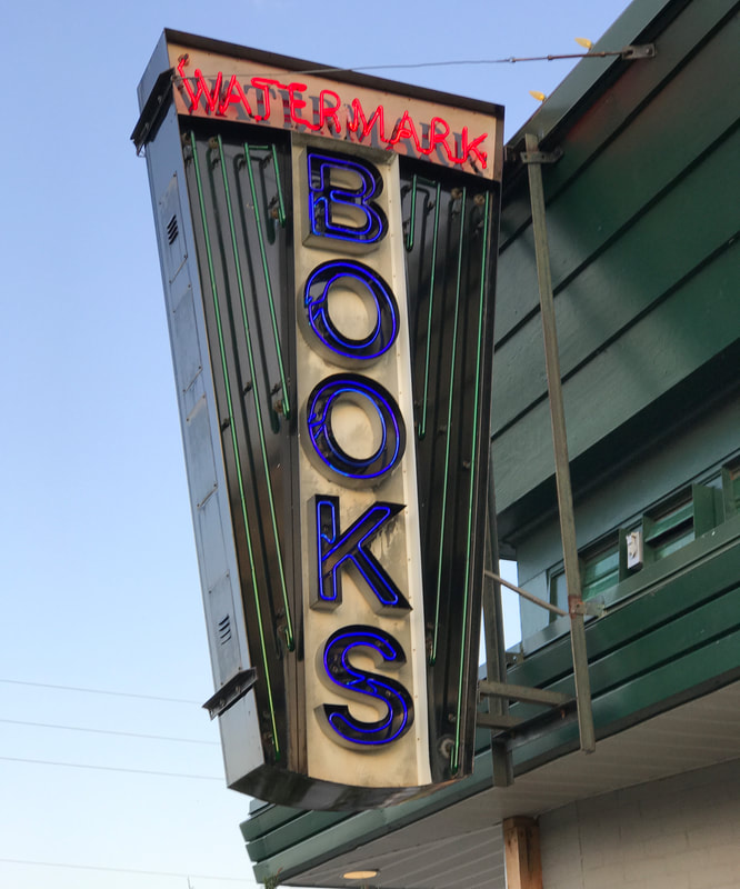 Color image of the store sign for Watermark Books & Cafe, Wichita, Kansas