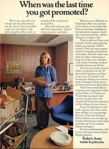 WAC Recruitment Ad - 1972 - young woman at her civilian administrative job