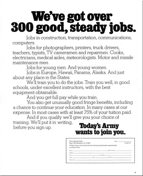 WAC recruiting ad - 1972 - Text accompanying group photo of  Army enlisted and officer men and women in uniform